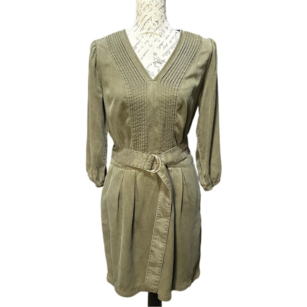 WHBM Pintuck Olive Green Dress Size 8 NWT